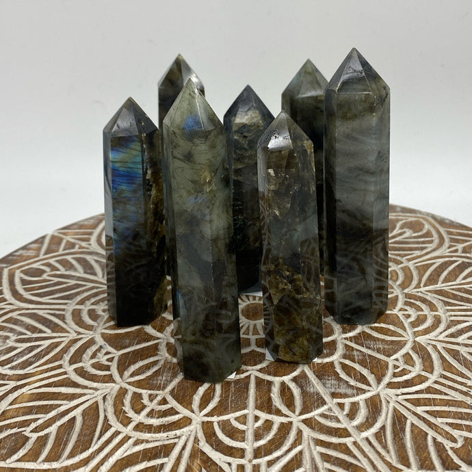 Labradorite Tower Point Generator Crystal Labradorite Tower with Flash