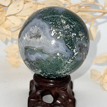 Load image into Gallery viewer, Moss Agate Druzy Crystal Sphere Crystal Ball
