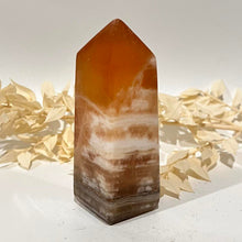 Load image into Gallery viewer, Honey Calcite Crystal Tower Point Obelisk Generator

