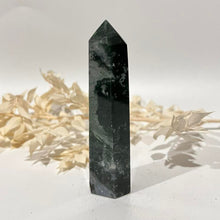 Load image into Gallery viewer, Moss Agate Crystal Tower Point Generator
