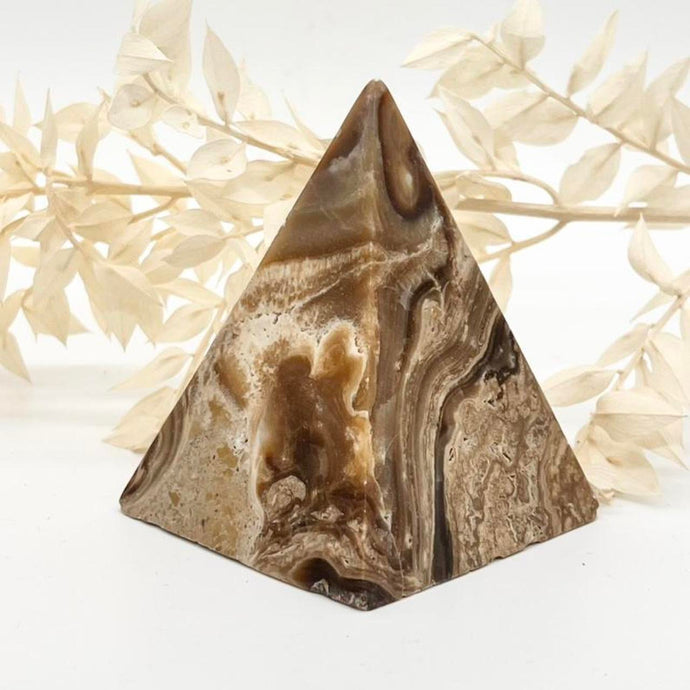 Brown Chocolate Calcite Pyramid Carving