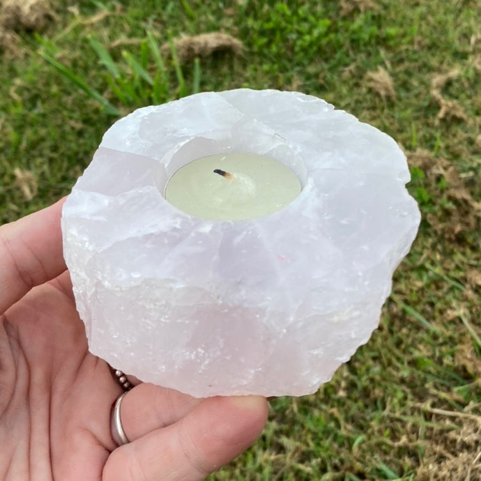 Rose Quartz Crystal Candle Holder Tea light Burner Gift