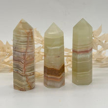 Load image into Gallery viewer, Green Banded Green Onyx Crystal Tower Point Generator
