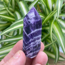 Load image into Gallery viewer, Chevron Amethyst Dream Amethyst Mini Crystal Tower Point Generator
