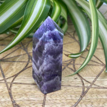 Load image into Gallery viewer, Chevron Amethyst Dream Amethyst Mini Crystal Tower Point Generator
