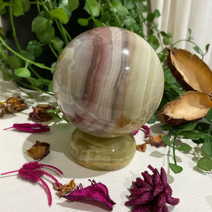 Pink Banded Onyx Crystal Sphere Crystal Ball Gift