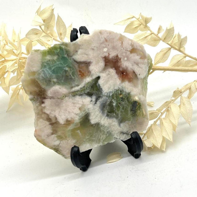 Green  Flower Agate Crystal Raw Slab