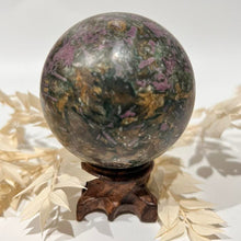 Load image into Gallery viewer, Ruby and Kyanite Crystal Sphere Crystal Ball
