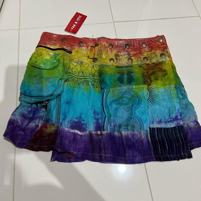 Wrap Around Pop Fastening Rainbow Mini Skirt Festival Hippie Boho Skirt