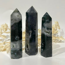 Load image into Gallery viewer, Moss Agate Crystal Tower Point Generator
