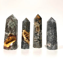 Load image into Gallery viewer, Agate with Pyrite Druzy Crystal Tower Point Generator
