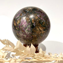 Load image into Gallery viewer, Ruby and Kyanite Crystal Sphere Crystal Ball
