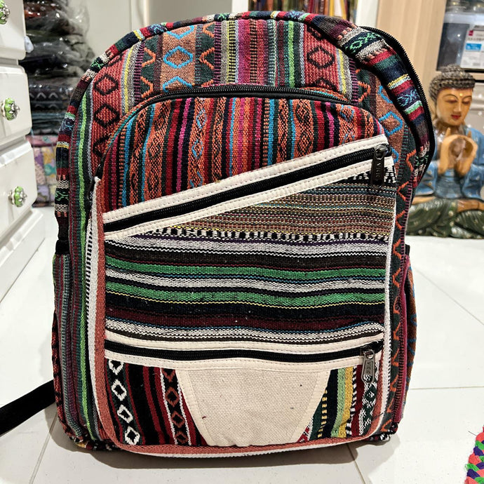 Colourful Himalayan Hemp THC Free cotton padded lined backpack