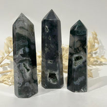 Load image into Gallery viewer, Moss Agate Crystal Tower Point Generator
