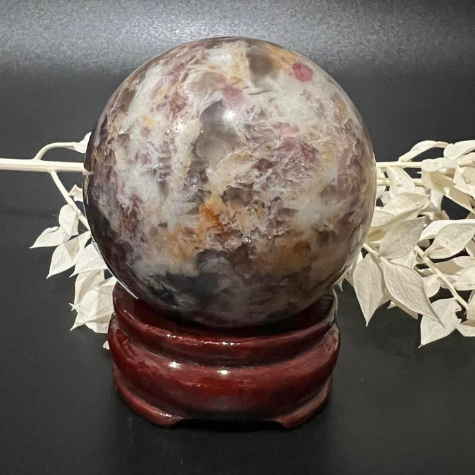 Pegmatite Crystal Sphere ~ Smokey Quartz, Lepidolite, Lithium, Pink Tourmaline Crystal Ball