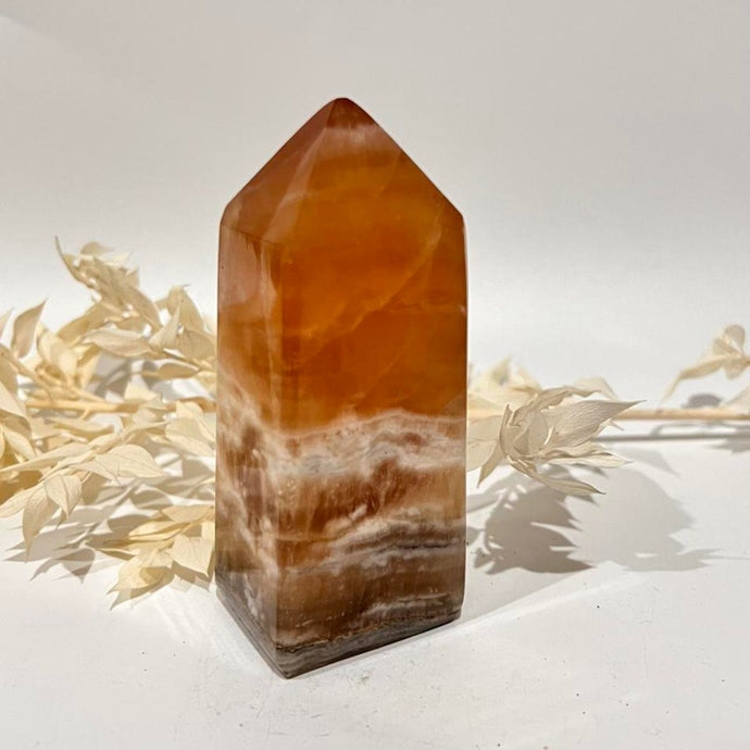 Honey Calcite Crystal Tower Point Obelisk Generator