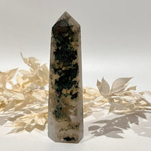 Load image into Gallery viewer, Moss Agate Crystal Tower Point Generator
