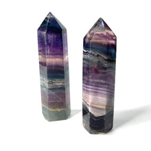 Load image into Gallery viewer, Purple Blue Fluorite Crystal Tower Point Generator
