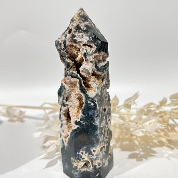 Moss Agate Crystal Tower Point Generator