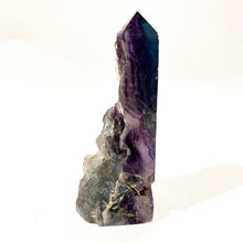 Load image into Gallery viewer, Rainbow Purple Green Fluorite Half Polished Crystal Tower Point Generator
