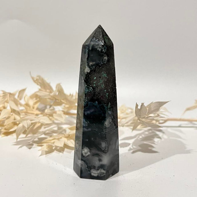 Moss Agate Crystal Tower Point Generator