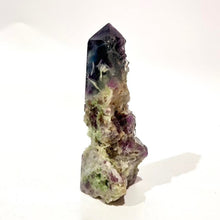 Load image into Gallery viewer, Rainbow Purple Green Fluorite Half Polished Crystal Tower Point Generator
