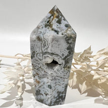 Load image into Gallery viewer, Moss Agate Crystal Tower Point Generator
