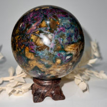 Load image into Gallery viewer, Ruby and Kyanite Crystal Sphere Crystal Ball
