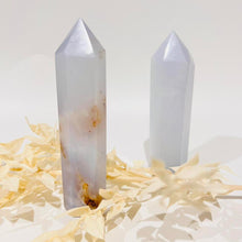 Load image into Gallery viewer, Blue Chalcedony Crystal Tower Point Generator
