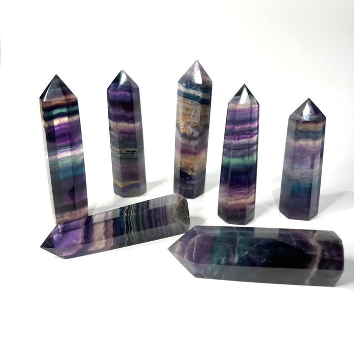 Rainbow Purple Fluorite Crystal Tower Point Generator