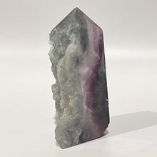 Load image into Gallery viewer, Rainbow Purple Green Fluorite Half Polished Crystal Tower Point Generator
