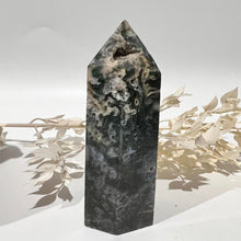 Load image into Gallery viewer, Moss Agate Crystal Tower Point Generator
