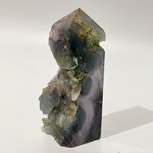 Load image into Gallery viewer, Rainbow Purple Green Fluorite Half Polished Crystal Tower Point Generator
