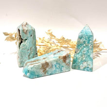 Load image into Gallery viewer, Blue Aragonite Crystal Tower Obelisk Crystal Tower Blue Crystal
