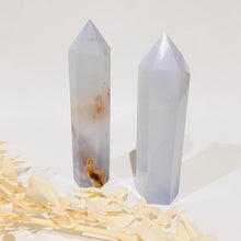 Load image into Gallery viewer, Blue Chalcedony Crystal Tower Point Generator
