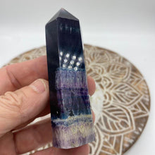 Load image into Gallery viewer, Purple Blue Fluorite Crystal Tower Point Generator
