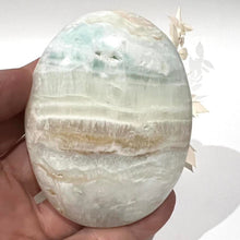 Load image into Gallery viewer, Caribbean Calcite Crystal Palm Stone Blue Crystal PalmStone
