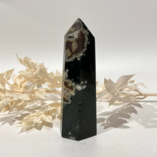 Load image into Gallery viewer, Moss Agate Crystal Tower Point Generator
