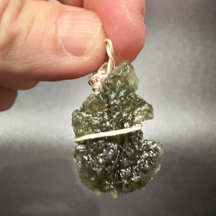 Genuine Moldavite Crystal Pendant  Certificate of Authenticity Tarnish Free Wire Mount