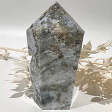 Load image into Gallery viewer, Moss Agate Crystal Tower Point Generator
