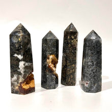 Load image into Gallery viewer, Agate with Pyrite Druzy Crystal Tower Point Generator
