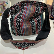 Load image into Gallery viewer, Colourful Himalayan Hemp THC Free cotton lined bag with front pocket and two side pockets
