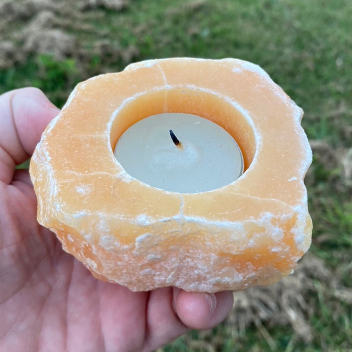 Orange Calcite Crystal Tea Light Holder Gift For Her