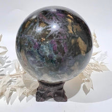 Load image into Gallery viewer, Ruby and Kyanite Crystal Sphere Crystal Ball
