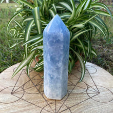 Load image into Gallery viewer, Blue Calcite Crystal Tower Blue Crystal Obelisk Point Generator
