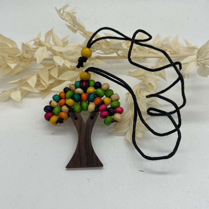 Wooden Tree of Life Necklace Coloured Wooden Bead