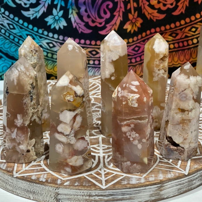 Small Flower Agate Crystal Tower Point Generator