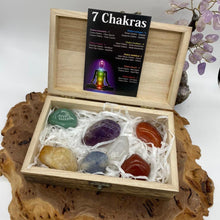 Load image into Gallery viewer, Crystal Chakra Large Tumble Stone Gift Set in Wooden Presentation Box
