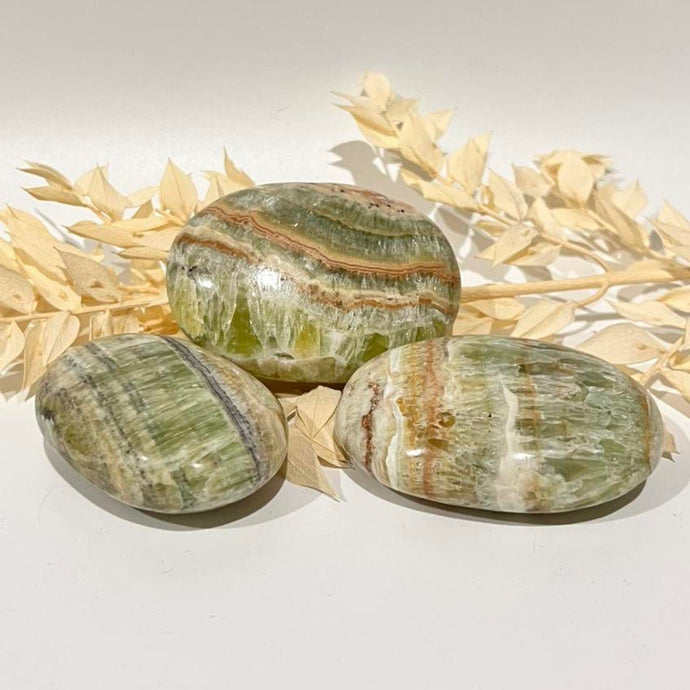 Green Banded Calcite Crystal Palm Stone Metaphysical, Crystals, Healing, Stone