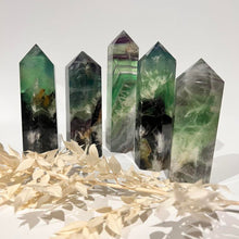 Load image into Gallery viewer, Rainbow Fluorite Crystal Tower Point Generator
